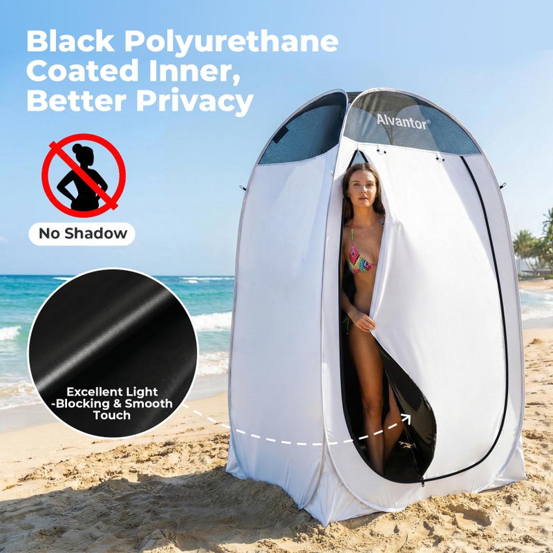 AlvantorÂ® Shower Tent Pop Up Changing Room Outdoor Shower Enclosure Pop Up Privacy Shelter Toilet Tent Camping Dressing Portable Shelter Teflon Coating Fabric 4â€™x4â€™x7' Patent Pending, White - Image 3
