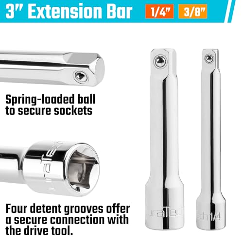 DURATECH Ratchet Set, 3-IN-1 Ratchet Handle, with 2 Extension Bars, 1/4", 3/8", 1/2" Drive Ratchet Wrench, 72-Tooth, Reversible Switch, Full-Polished Chrome Plating, Alloy Steel - Image 4