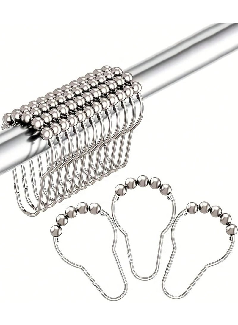 Shower Curtain Hooks Rings, 12pcs Stainless Steel Rings and Hooks for Bathroom Shower Curtain Rods Polished Nickel - Image 1