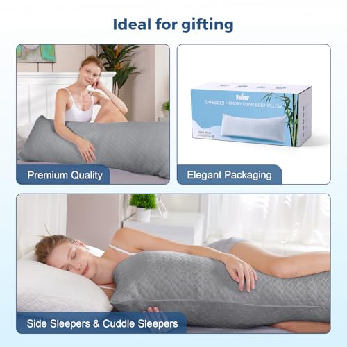 Rainmr Extra Long Body Pillow Memory Foam 180x50cm – Firm King Size Body Pillows for Adults – with Gray Cooling Cover 20 x 70 inches - Image 4