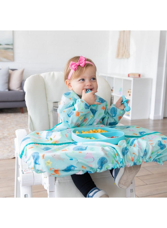 Bumkins Baby Bib and High Chair Cover Combination, for 6-24 Mos, Girl or Boy Toddler, Long Sleeved for Babies, Baby Led Weaning Essentuals for Eating, Feeding Babies, Mess Saving, Ocean Life Blue - Image 2