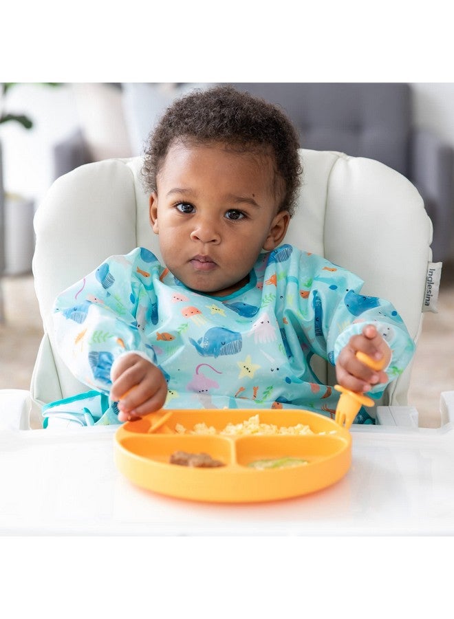 Bumkins Baby Bib and High Chair Cover Combination, for 6-24 Mos, Girl or Boy Toddler, Long Sleeved for Babies, Baby Led Weaning Essentuals for Eating, Feeding Babies, Mess Saving, Ocean Life Blue - Image 5