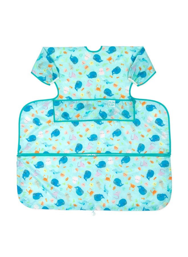 Bumkins Baby Bib and High Chair Cover Combination, for 6-24 Mos, Girl or Boy Toddler, Long Sleeved for Babies, Baby Led Weaning Essentuals for Eating, Feeding Babies, Mess Saving, Ocean Life Blue - Image 1