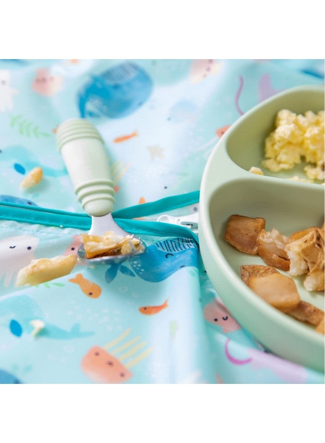 Bumkins Baby Bib and High Chair Cover Combination, for 6-24 Mos, Girl or Boy Toddler, Long Sleeved for Babies, Baby Led Weaning Essentuals for Eating, Feeding Babies, Mess Saving, Ocean Life Blue - Image 4