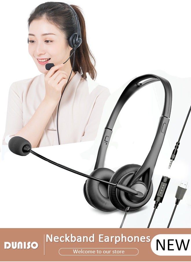 DUNISO - Headsets with Microphone for Laptop,Wired Computer Headset Super-Lightweight Noise Cancelling Gaming Headphone with in-line Control Volume & Mute, PC Headset Perfect for Classroom, Home or Office - Image 1