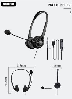 DUNISO Headsets with Microphone for Laptop,Wired Computer Headset Super-Lightweight Noise Cancelling Gaming Headphone with in-line Control Volume & Mute, PC Headset Perfect for Classroom, Home or Office  - Image 4