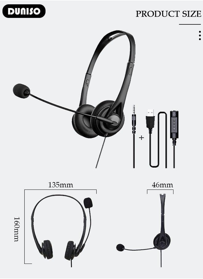 DUNISO - Headsets with Microphone for Laptop,Wired Computer Headset Super-Lightweight Noise Cancelling Gaming Headphone with in-line Control Volume & Mute, PC Headset Perfect for Classroom, Home or Office - Image 1