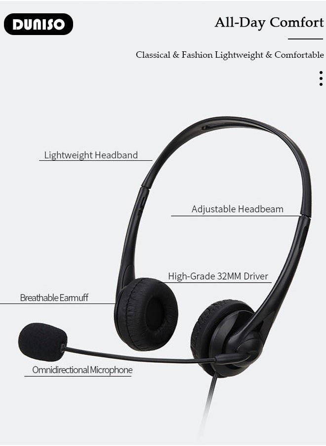 DUNISO - Headsets with Microphone for Laptop,Wired Computer Headset Super-Lightweight Noise Cancelling Gaming Headphone with in-line Control Volume & Mute, PC Headset Perfect for Classroom, Home or Office - Image 1