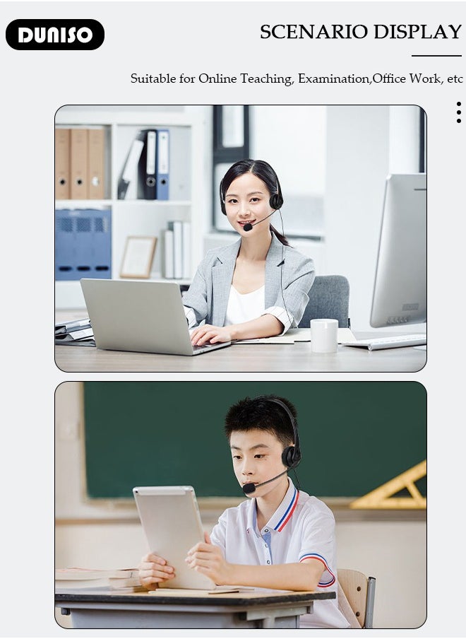 DUNISO - Headsets with Microphone for Laptop,Wired Computer Headset Super-Lightweight Noise Cancelling Gaming Headphone with in-line Control Volume & Mute, PC Headset Perfect for Classroom, Home or Office - Image 1