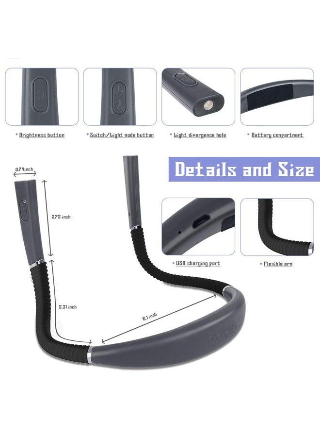 ضوء الكتاب الصمام المضيء بالشحن ويتم ارتداؤه على الرقبة، ضوء القراءة المزدوج بحامل رقبة قابل للطي والشحن USB. - Image 4