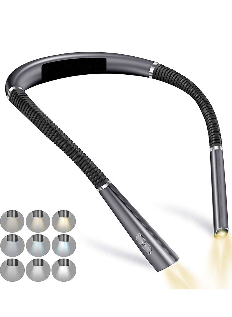 ضوء الكتاب الصمام المضيء بالشحن ويتم ارتداؤه على الرقبة، ضوء القراءة المزدوج بحامل رقبة قابل للطي والشحن USB. - Image 1