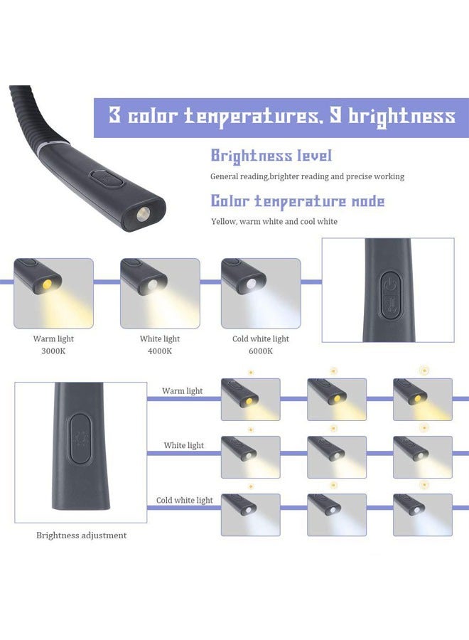 ضوء الكتاب الصمام المضيء بالشحن ويتم ارتداؤه على الرقبة، ضوء القراءة المزدوج بحامل رقبة قابل للطي والشحن USB. - Image 3