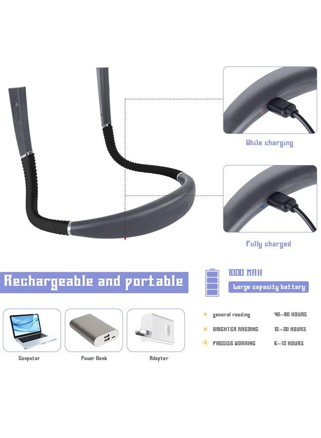 ضوء الكتاب الصمام المضيء بالشحن ويتم ارتداؤه على الرقبة، ضوء القراءة المزدوج بحامل رقبة قابل للطي والشحن USB. - Image 5