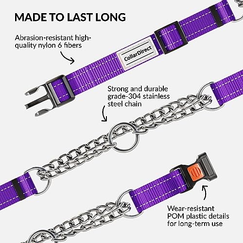 CollarDirect Martingale Dog Collar with Stainless Steel Chain and Quick Release Buckle - Reflective Collar for Large, Medium, Small Dogs - Purple, Medium (Neck Size 14"-17") - Image 4