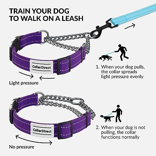 CollarDirect Martingale Dog Collar with Stainless Steel Chain and Quick Release Buckle - Reflective Collar for Large, Medium, Small Dogs - Purple, Medium (Neck Size 14"-17") - Image 2