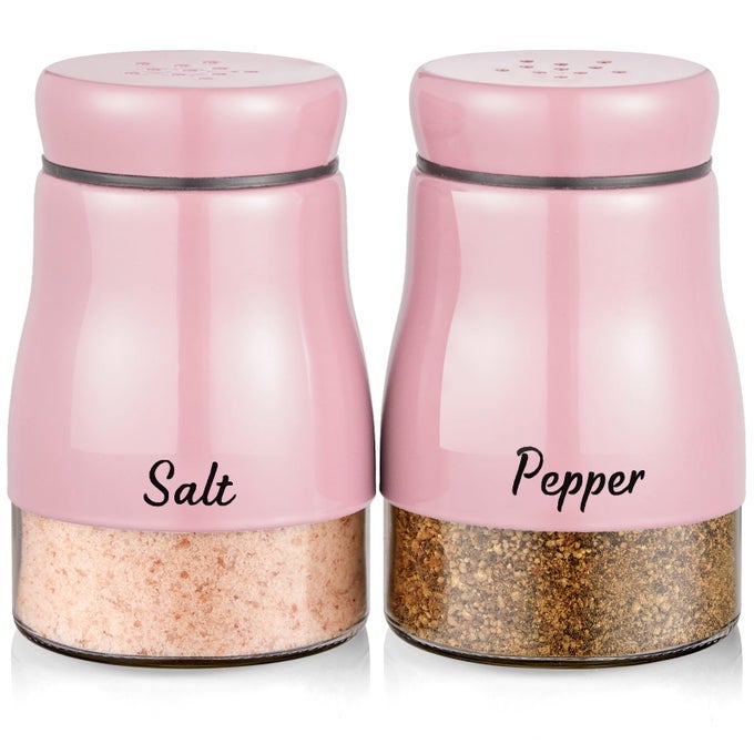 PINK SALT AND PEPPER SHAKERS SET 5 OZ SALT AND PEPPER DISPENSER WITH GLASS BOTTOM CUTE SALT AND PEPPER SHAKERS FOR PINK KITCHEN DECOR AND ACCESSORIES EASY FILLING
