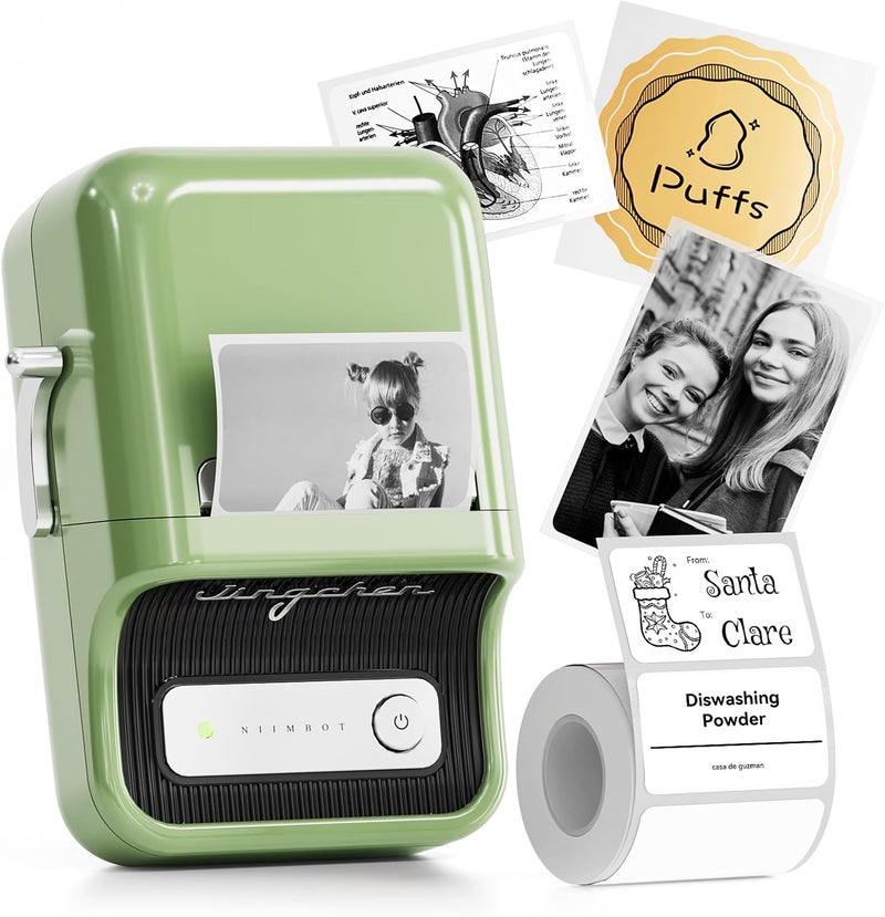 B21 Label Maker, 2 Inch Portable Thermal Label Printer, Label Maker Machine with Tape, Compatible with Android, iOS & PC,Labeling for Home Storage Office and Small Business,Green - Image 1