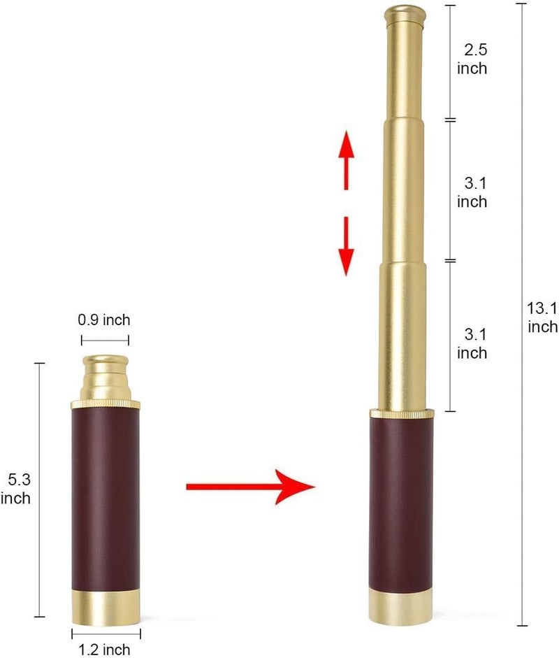 Retro Pirate Telescope Zoomable 25x30 Spyglass Portable Collapsible Handheld Telescope Vintage Monocular for Kids & Survival Gear Compass Pocket Military Compass for Camping Boating - Image 3