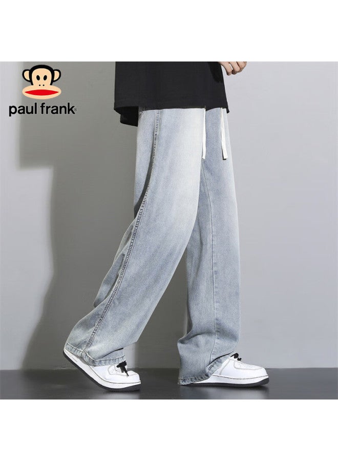 Paul Frank Paul Frank Men's Spring Loose Ice Silk Jeans Men's Wide Leg Casual Pants Men's Jeans Nostalgic Blue M  - Image 5