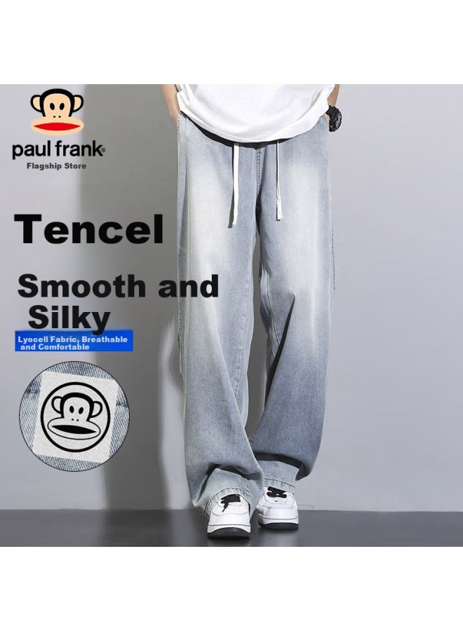 Paul Frank Paul Frank Men's Spring Loose Ice Silk Jeans Men's Wide Leg Casual Pants Men's Jeans Nostalgic Blue M  - Image 1