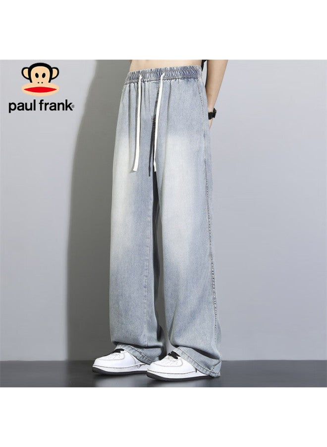 Paul Frank Paul Frank Men's Spring Loose Ice Silk Jeans Men's Wide Leg Casual Pants Men's Jeans Nostalgic Blue M  - Image 3