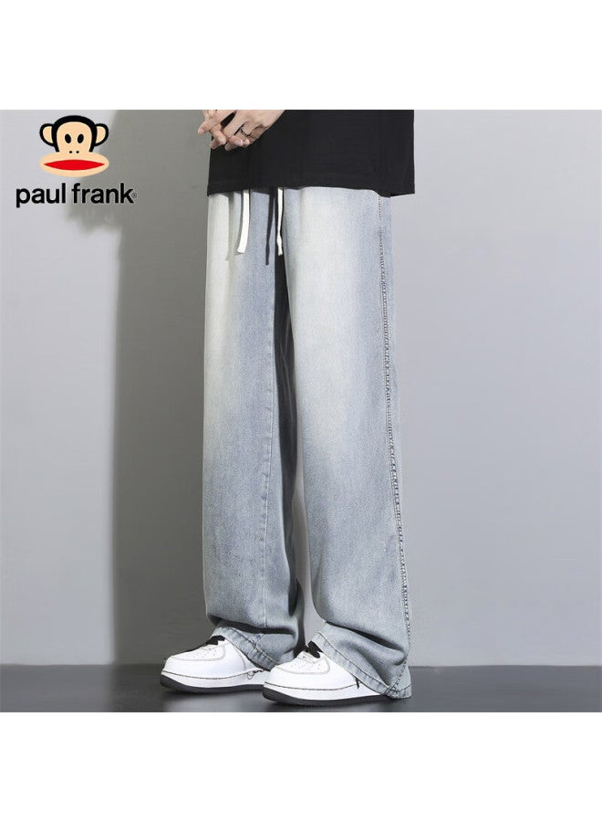 Paul Frank Paul Frank Men's Spring Loose Ice Silk Jeans Men's Wide Leg Casual Pants Men's Jeans Nostalgic Blue M  - Image 2
