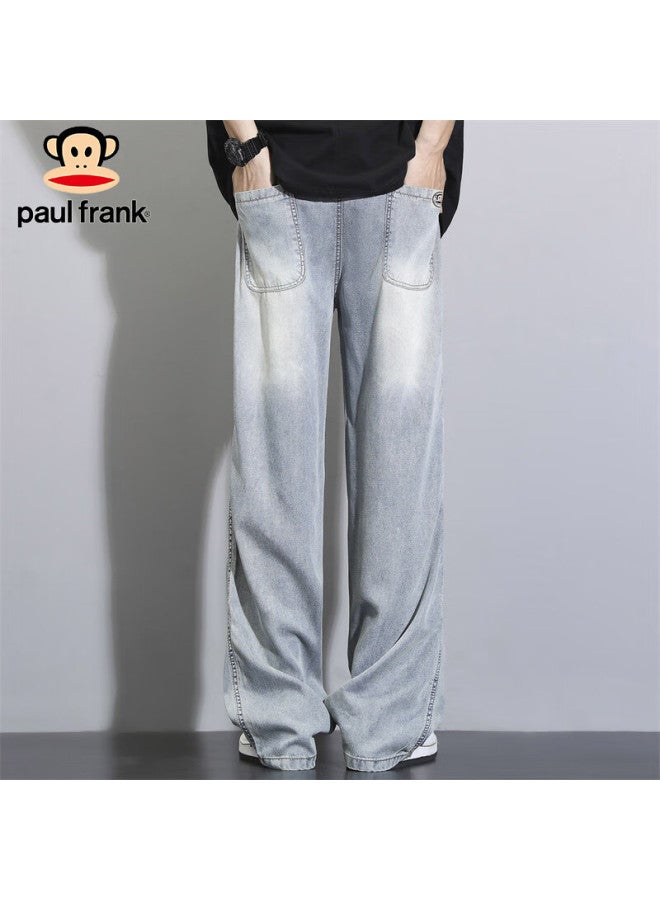 Paul Frank Paul Frank Men's Spring Loose Ice Silk Jeans Men's Wide Leg Casual Pants Men's Jeans Nostalgic Blue M  - Image 4