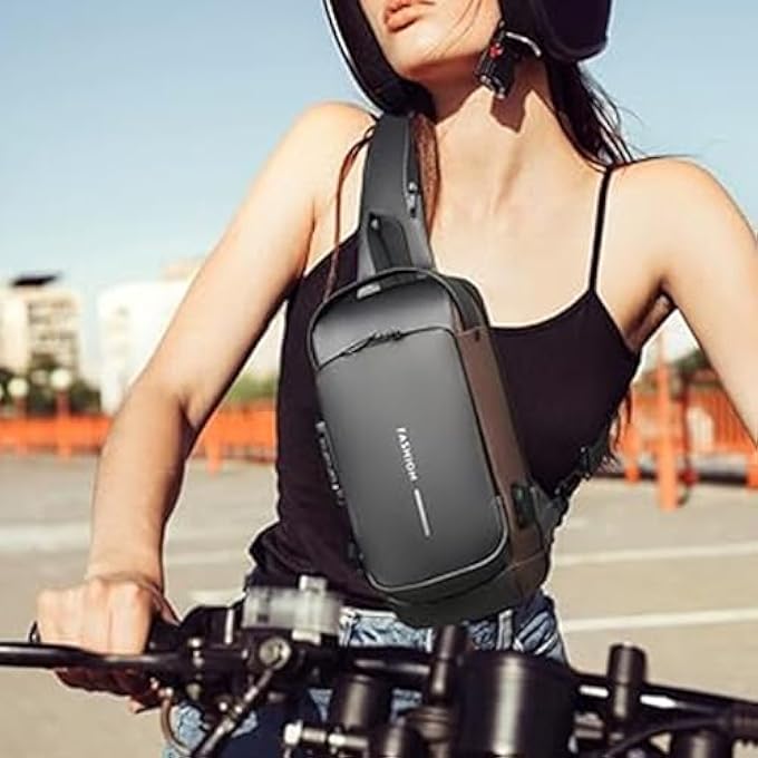 rayihni AntiTheft Crossbody Sling Bag Backpack For Men Women Casual ShoulderExternal USB Charging Port Waterproof Casual Daypack For Travelling Hiking Gray  Brown - Image 2