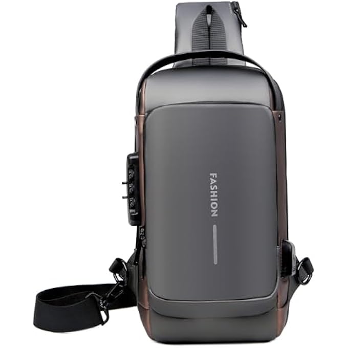 rayihni AntiTheft Crossbody Sling Bag Backpack For Men Women Casual ShoulderExternal USB Charging Port Waterproof Casual Daypack For Travelling Hiking Gray  Brown - Image 1
