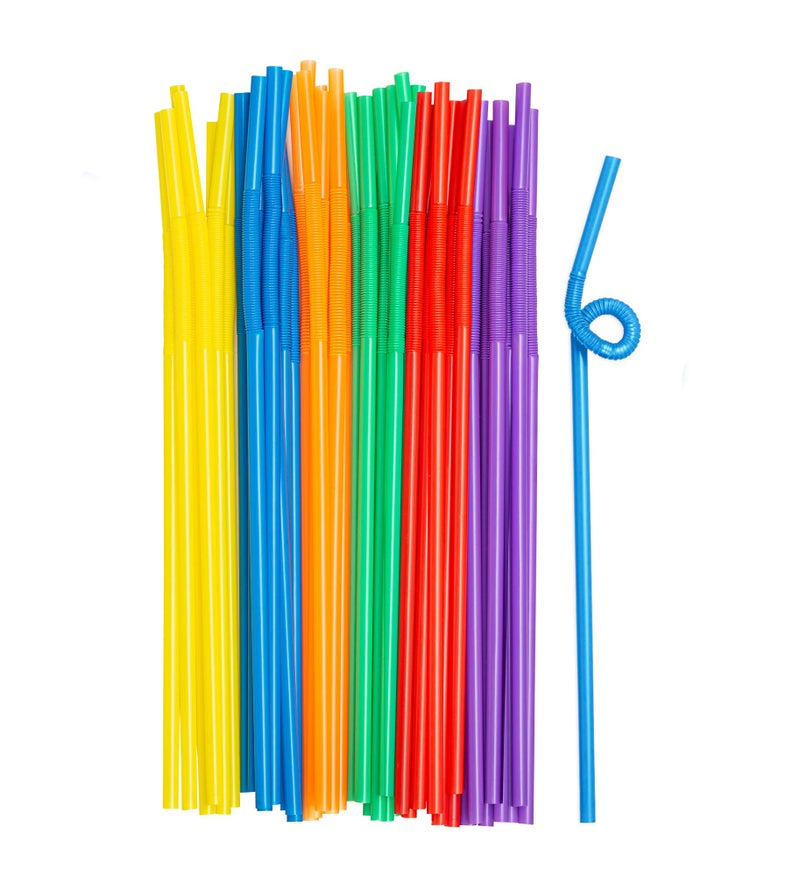 Comfy Package  [200 Pack] Long Flexible Disposable Plastic Drinking Straws - 10.02"" High - Assorted Colors - Image 1