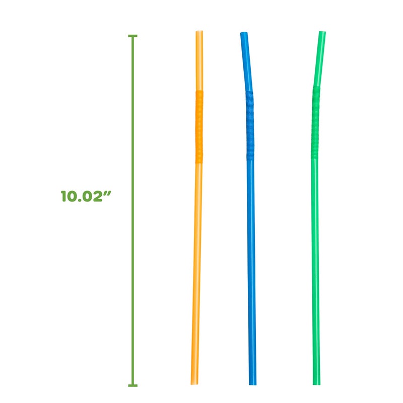Comfy Package  [200 Pack] Long Flexible Disposable Plastic Drinking Straws - 10.02"" High - Assorted Colors - Image 2
