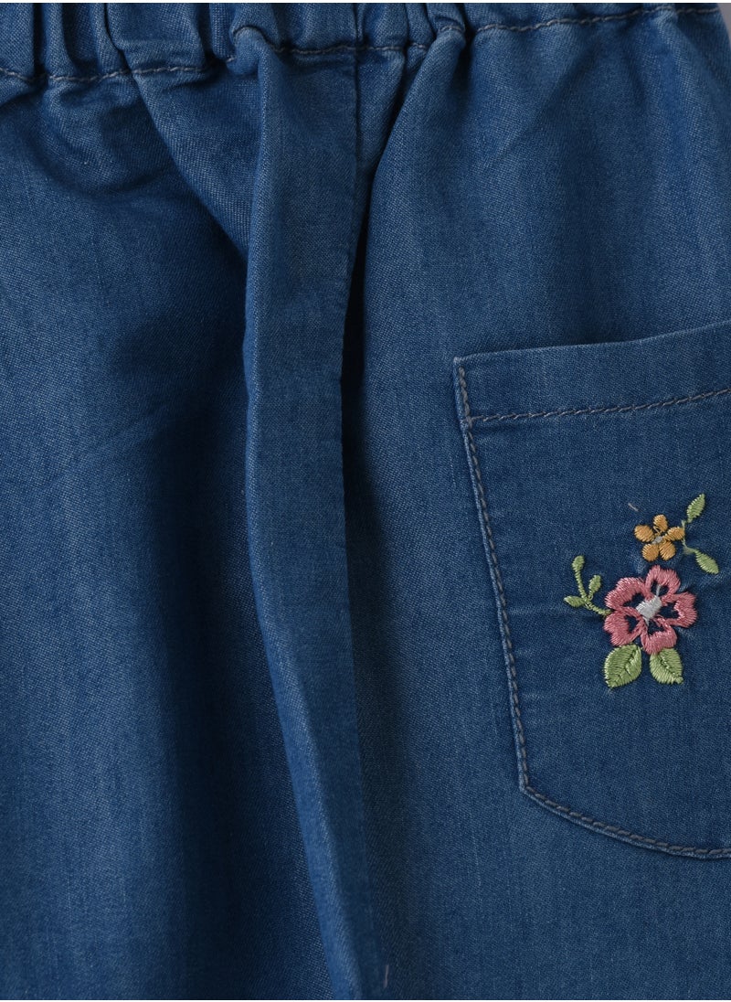 Jelliene Girls Blue Paperbag Waist Denim Pants  - Image 4