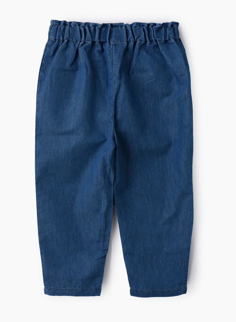 Jelliene Girls Blue Paperbag Waist Denim Pants