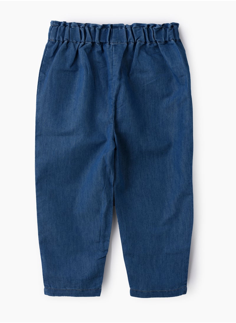 Jelliene Girls Blue Paperbag Waist Denim Pants  - Image 1