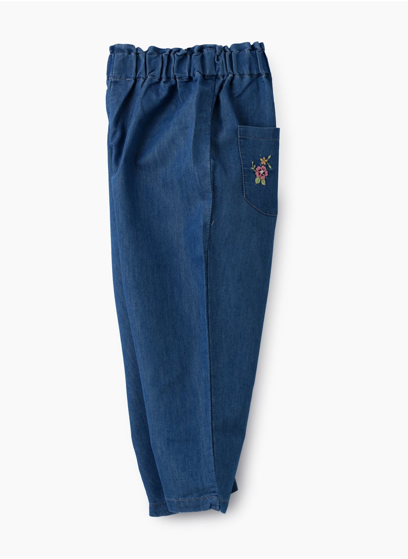 Jelliene Girls Blue Paperbag Waist Denim Pants  - Image 3