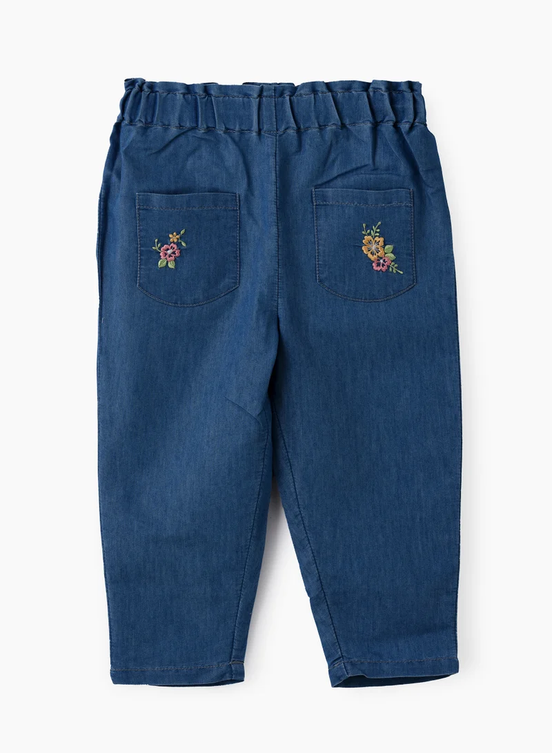 Jelliene Girls Blue Paperbag Waist Denim Pants