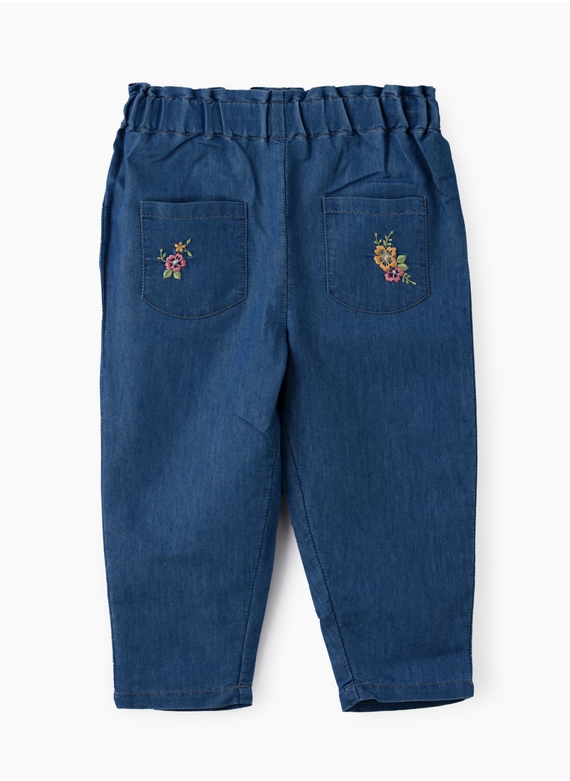 Jelliene Girls Blue Paperbag Waist Denim Pants  - Image 2