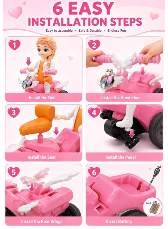 DAT Girl on Bicycle Toy Figure with Angel Wings Tricycle – Lightweight Rolling Doll Toy for Girls Ages 3 and Above - Image 5