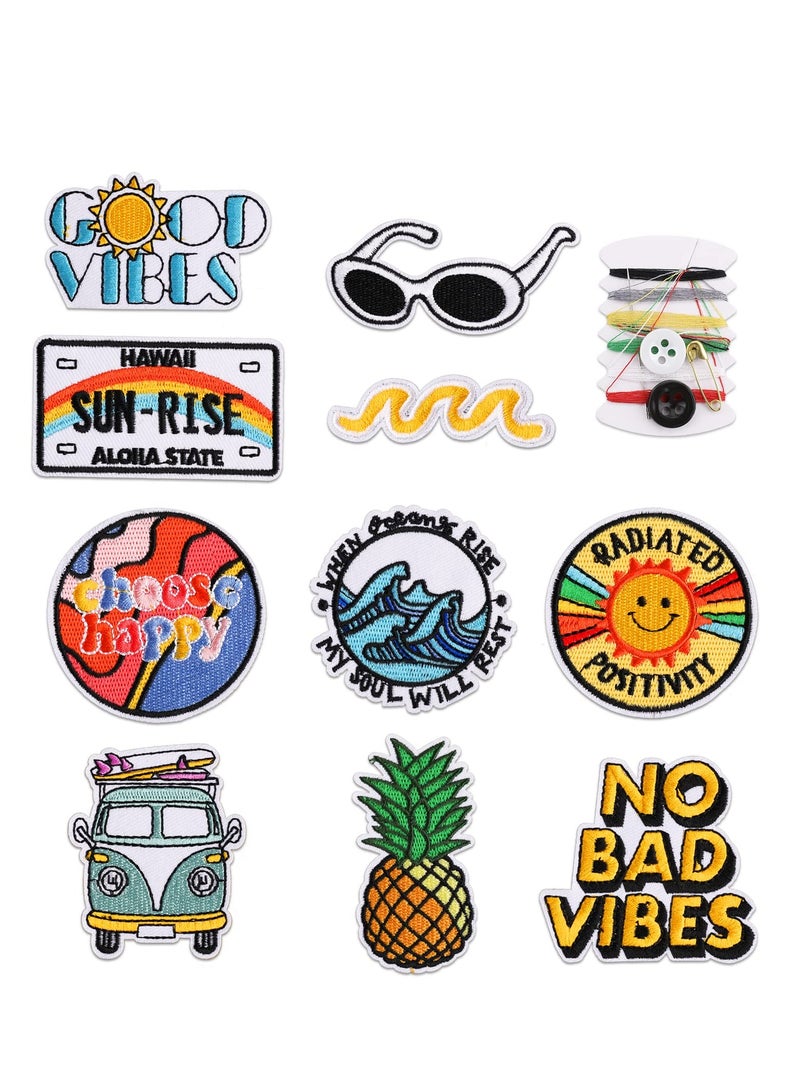 10 Pieces Iron On Patches and Embroidered Iron On Patches for Clothing with Sewing Kit for Jackets Backpacks Jeans Backpacks and Clothes Each Embroidered Patch - Image 1