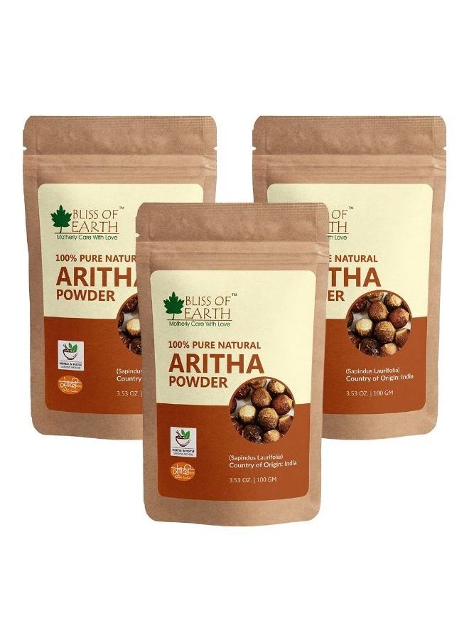 BLISS OF EARTH 100% Pure Reetha Powder 100GM Aritha Powder Natural & Chemically Free Hair Cleanser Gorgeous & Silky Hair Pack of 3  - Image 1