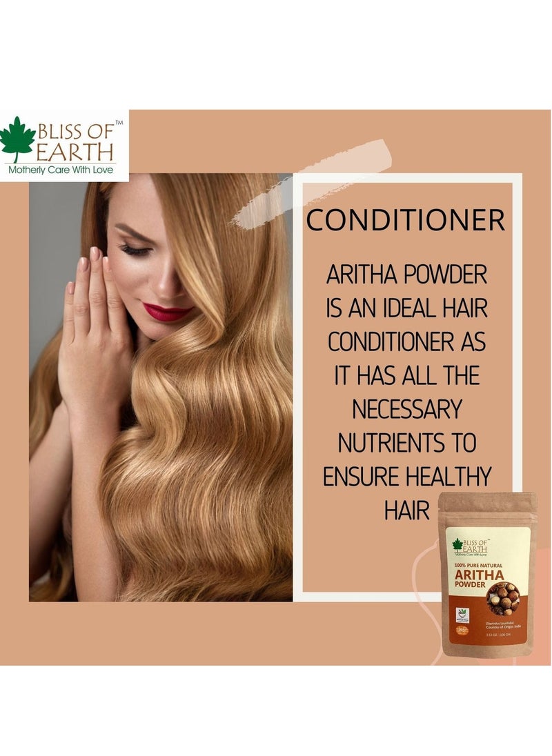 BLISS OF EARTH 100% Pure Reetha Powder 100GM Aritha Powder Natural & Chemically Free Hair Cleanser Gorgeous & Silky Hair Pack of 3  - Image 4