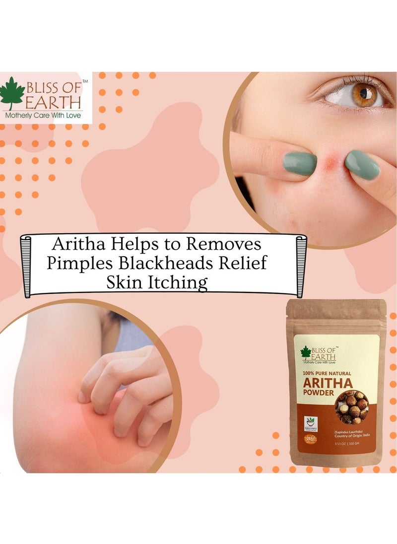 BLISS OF EARTH 100% Pure Reetha Powder 100GM Aritha Powder Natural & Chemically Free Hair Cleanser Gorgeous & Silky Hair Pack of 3  - Image 5
