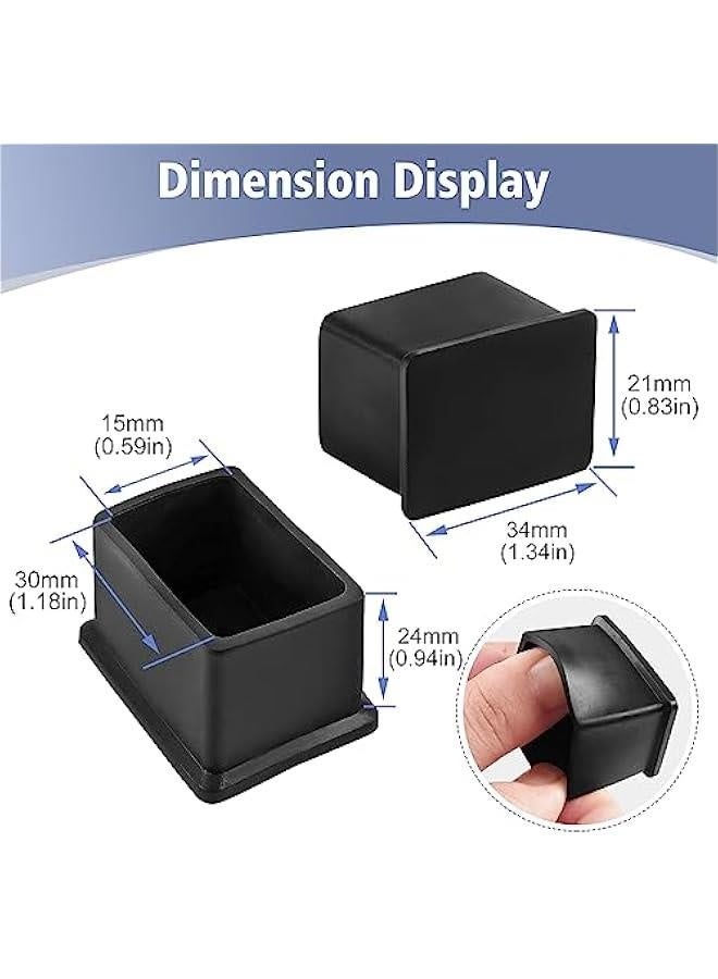Rectangle Furniture Leg Protectors 1.18 x 0.59,  Black Chair Leg Caps Wood Floor Protectors, 30 x 15mm Rubber Chair Leg Covers - 24 Pieces - Image 4