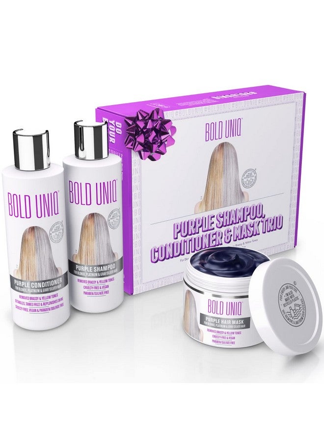 BOLD UNIQ Purple Shampoo Conditioner & Mask Trio Gift Set. Removes Brassy Yellow Tones. Lightens Blonde Platinum Ash Silver & Grays. Paraben & Sulfate Free. Peta Approved Crueltyfree And 100% Vegan. - Image 2