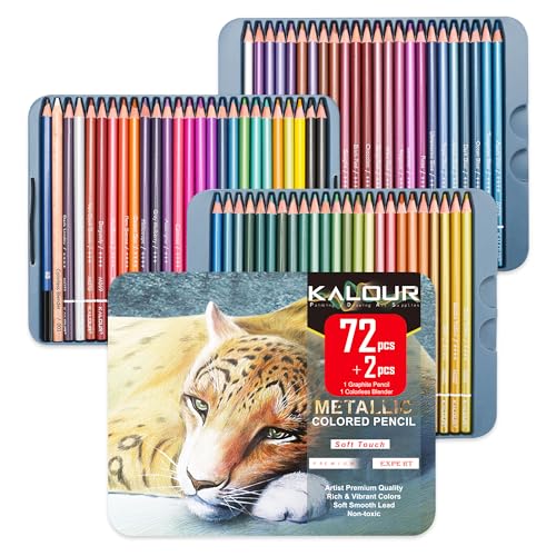 KALOUR 72 Piece Metallic Colored Pencils, Soft Core with Vibrant Color,Ideal for Drawing, Blending, Sketching, Shading, Coloring for Adults Artists Beginners - Image 1