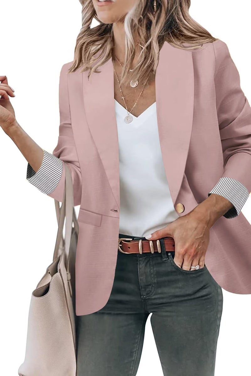 Genhoo Womens Blazers for Work Professional Casual Blazers 3/4 Sleeve Cardigan Office Suit Jacket Pink Medium - Image 1