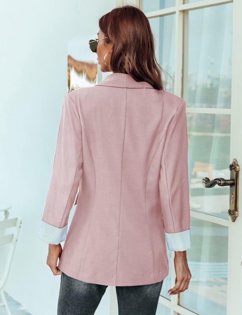 Genhoo Womens Blazers for Work Professional Casual Blazers 3/4 Sleeve Cardigan Office Suit Jacket Pink Medium - Image 4