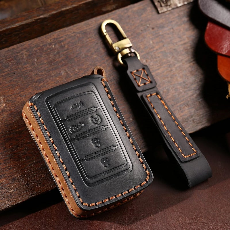 SANRILY Premium Leather Key Fob Cover Case for Jeep Grand Cherokee L 2022 2021 Keyless Entry Remote Keychain Holder Full Protection Key Protector Black - Image 4