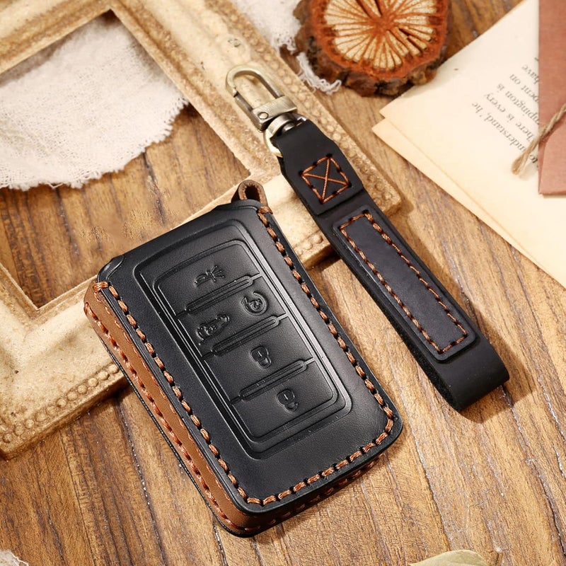 SANRILY Premium Leather Key Fob Cover Case for Jeep Grand Cherokee L 2022 2021 Keyless Entry Remote Keychain Holder Full Protection Key Protector Black - Image 1