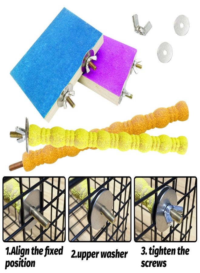 كاثسون مجموعة كاثرون المكونة من 4 قطع من مجاثم الطيور الخشبية، منصة مجثم للببغاء، سطح خشن لطحن الكفوف، ألعاب مضغ، ملحقات قفص، ألعاب رياضية للببغاوات الصغيرة، الكوكاتيل، الكونيور، والهامستر - Image 5